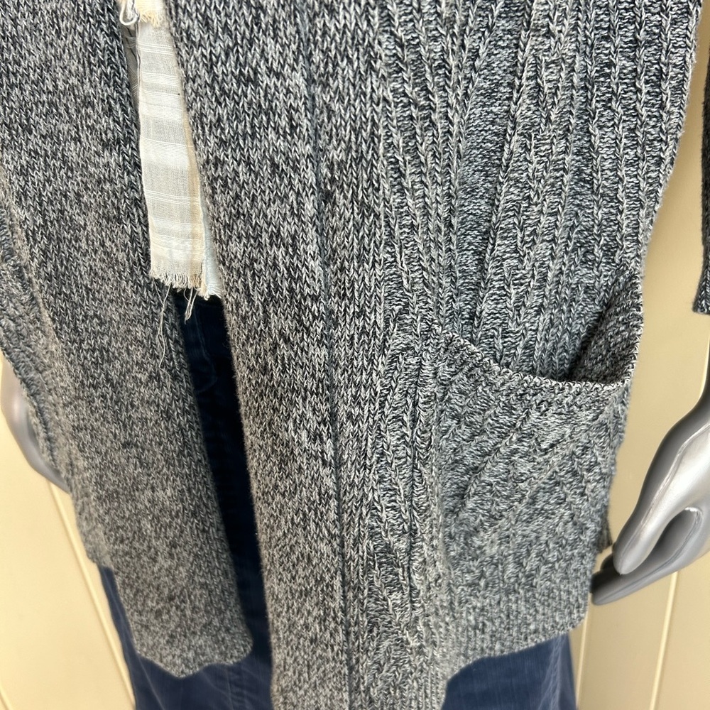 St Johns Bay Sweater Cardigan Open Front Size L Gray Cable Knit Pockets - Picture 5 of 14